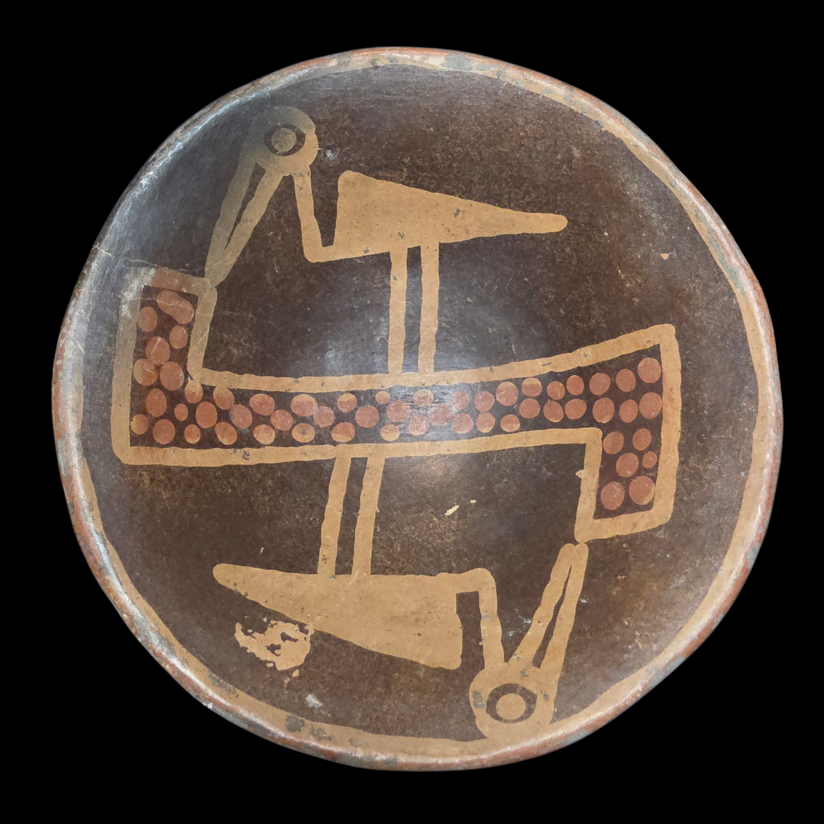 Pre-Columbian Nariño Painted Ceramic Bowl – Stylized Avian Motif
