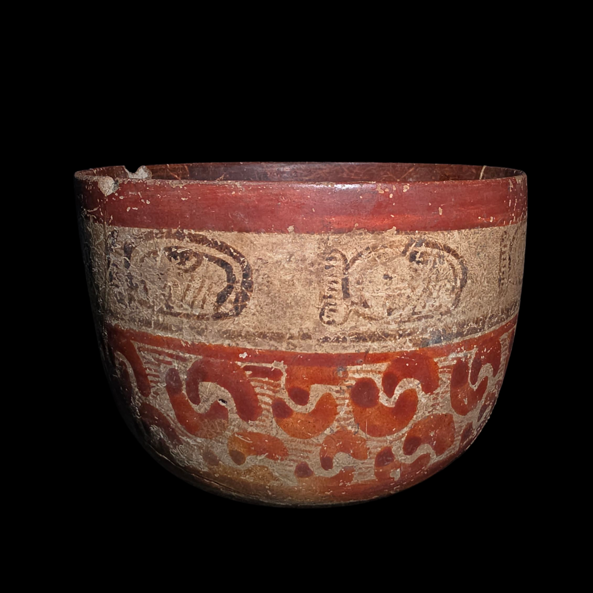 Maya Polychrome Cylinder Vessel – Cacao Glyph Band, Holmul Style