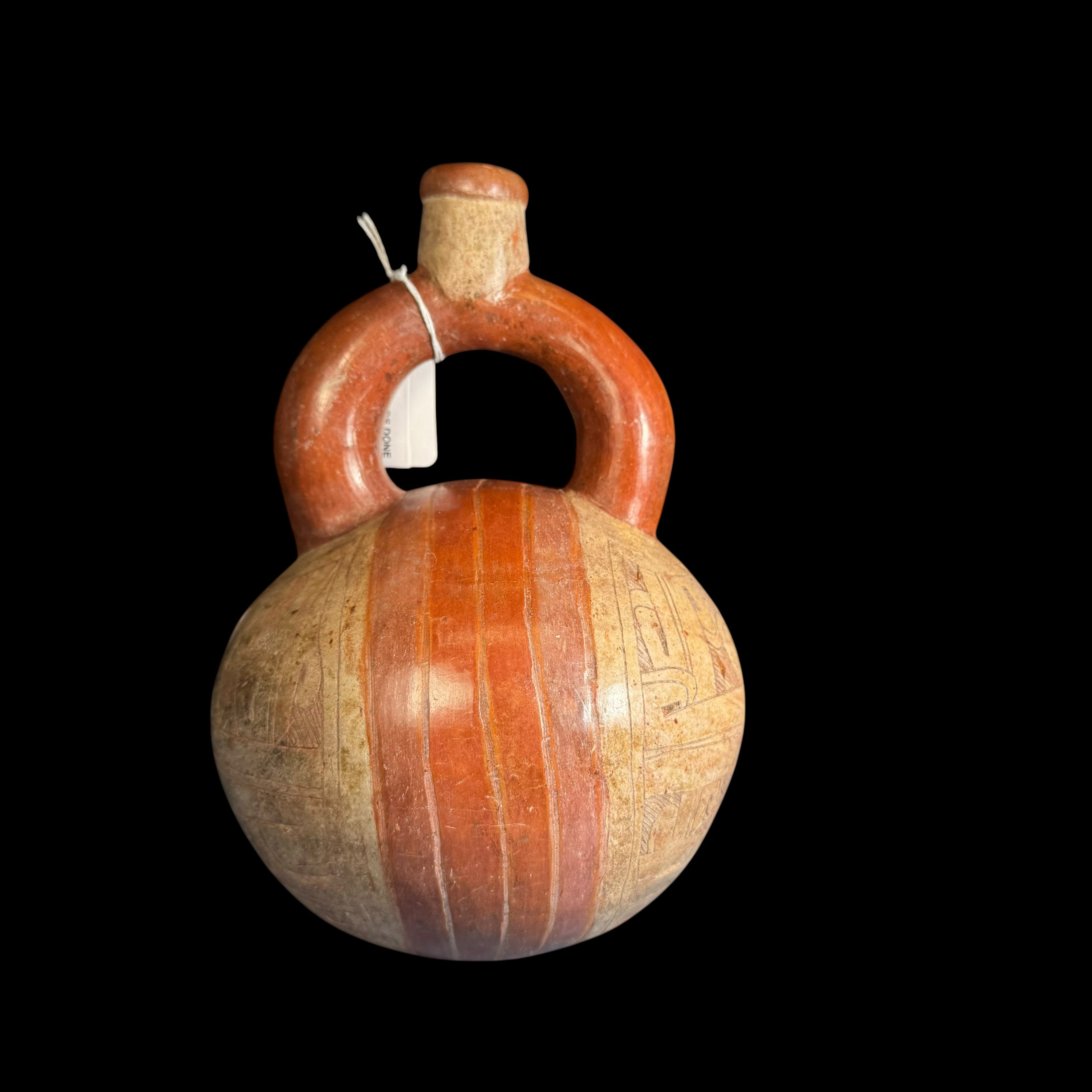 Pre-Columbian Chavin owl stirrup vessel