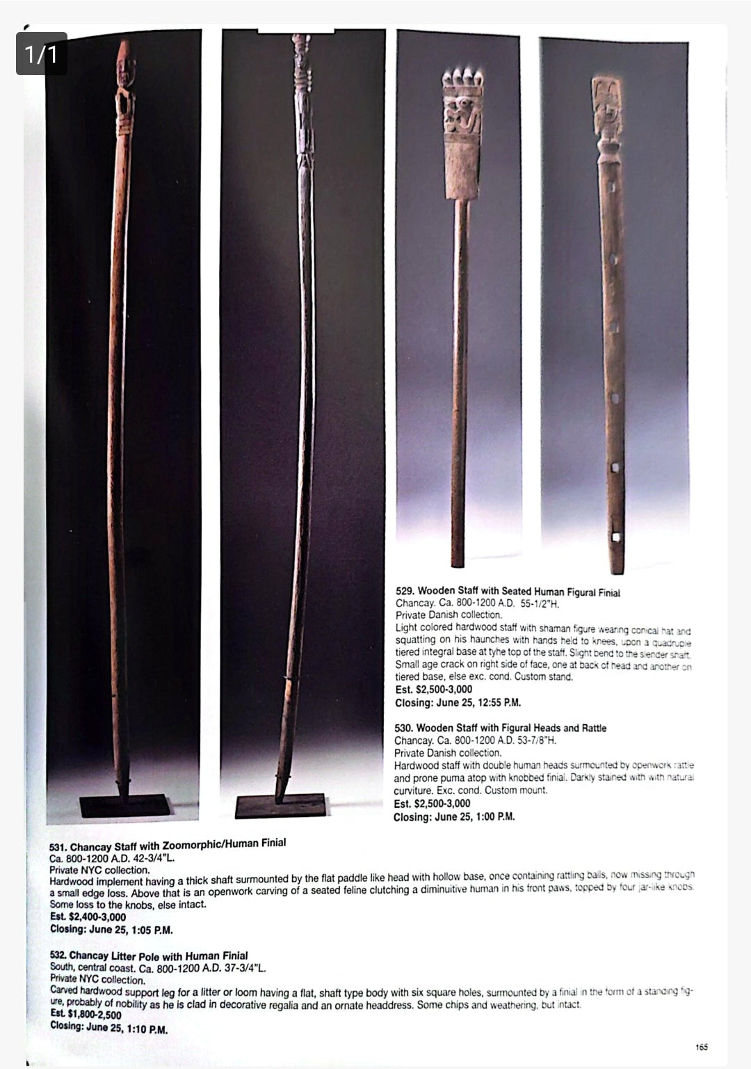 Pre-Columbian Chimú Wooden Staff with Anthropomorphic Finial