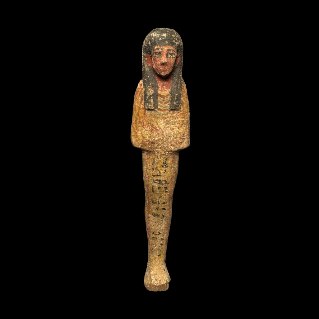 Ancient Egyptian Wooden Polychrome Ushabti of a Chantress of Amun