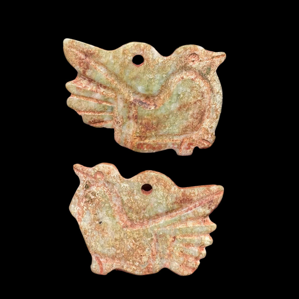 Pair of Pre-Columbian Mixtec Jade Bird Ornaments