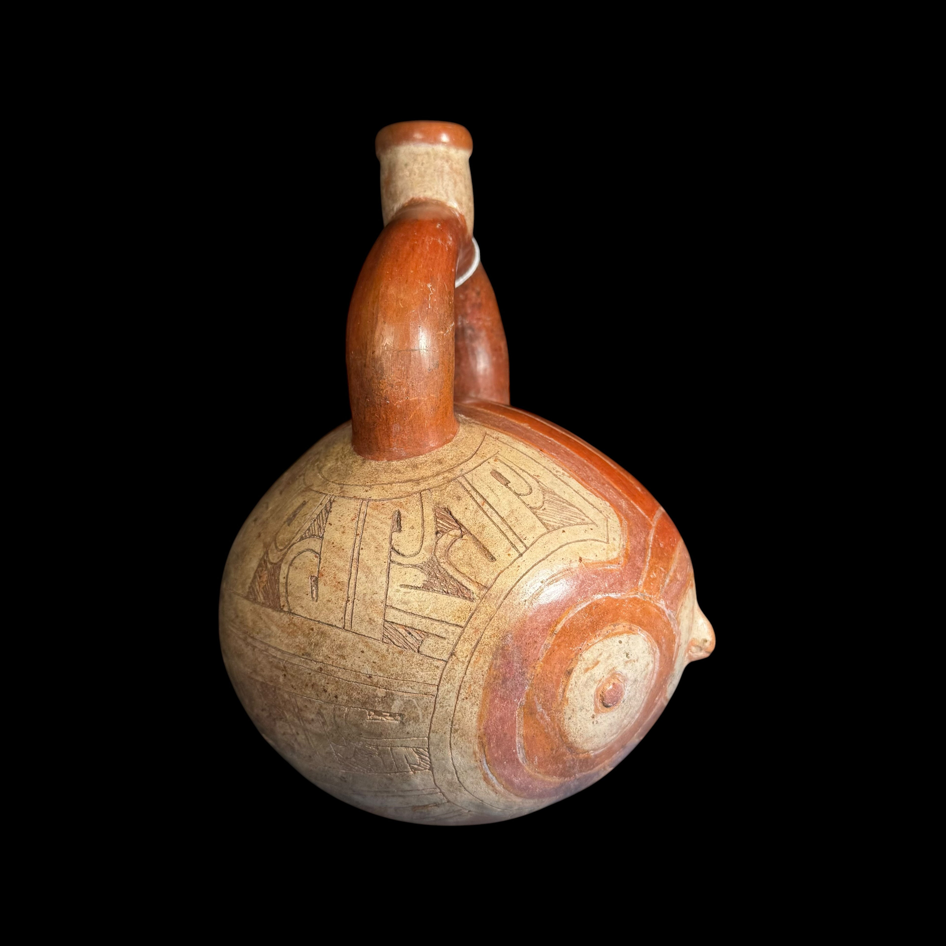 Pre-Columbian Chavin owl stirrup vessel