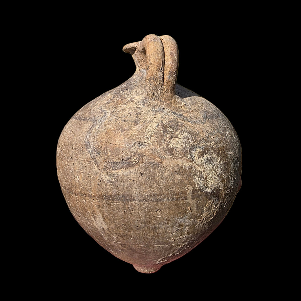 Ancient Iron Age II Pottery Juglet - Biblical Era Oil Flask w/ Linear Decoration