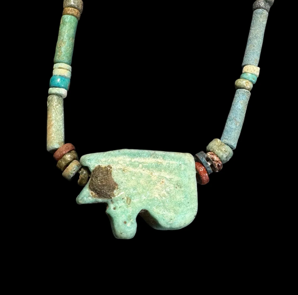 Ancient Egyptian Mummy beads necklace with eye of Horus amulet
