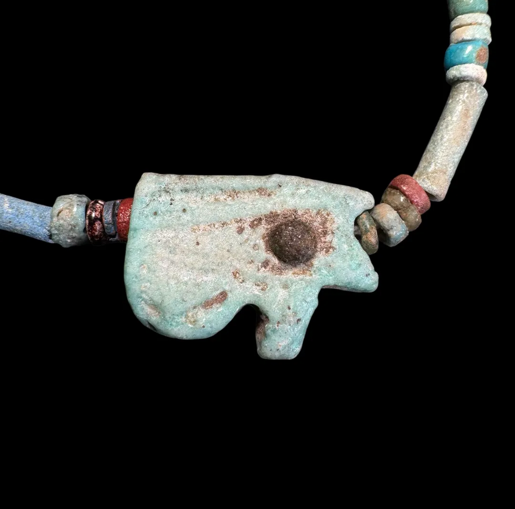 Ancient Egyptian Mummy beads necklace with eye of Horus amulet