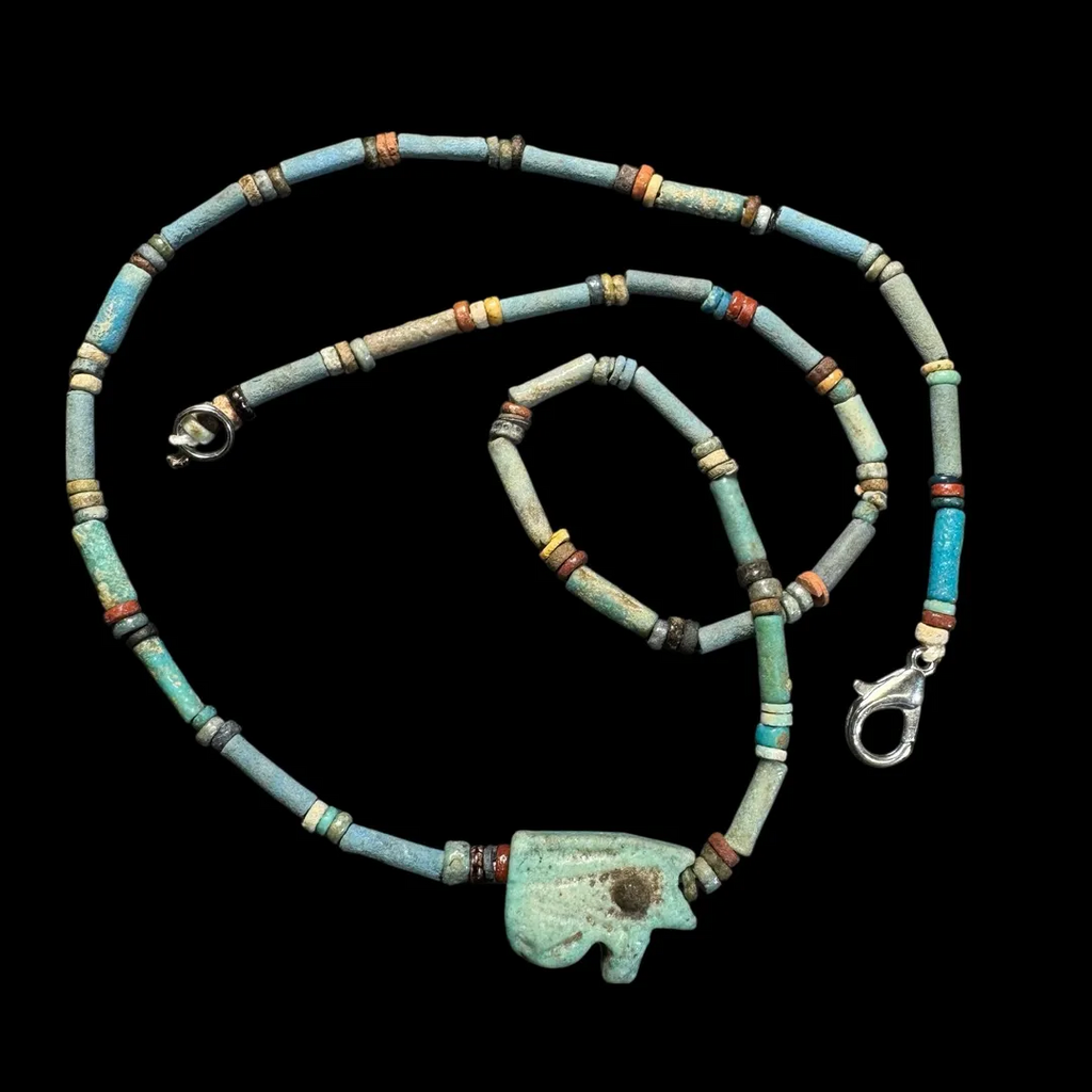 Ancient Egyptian Mummy beads necklace with eye of Horus amulet