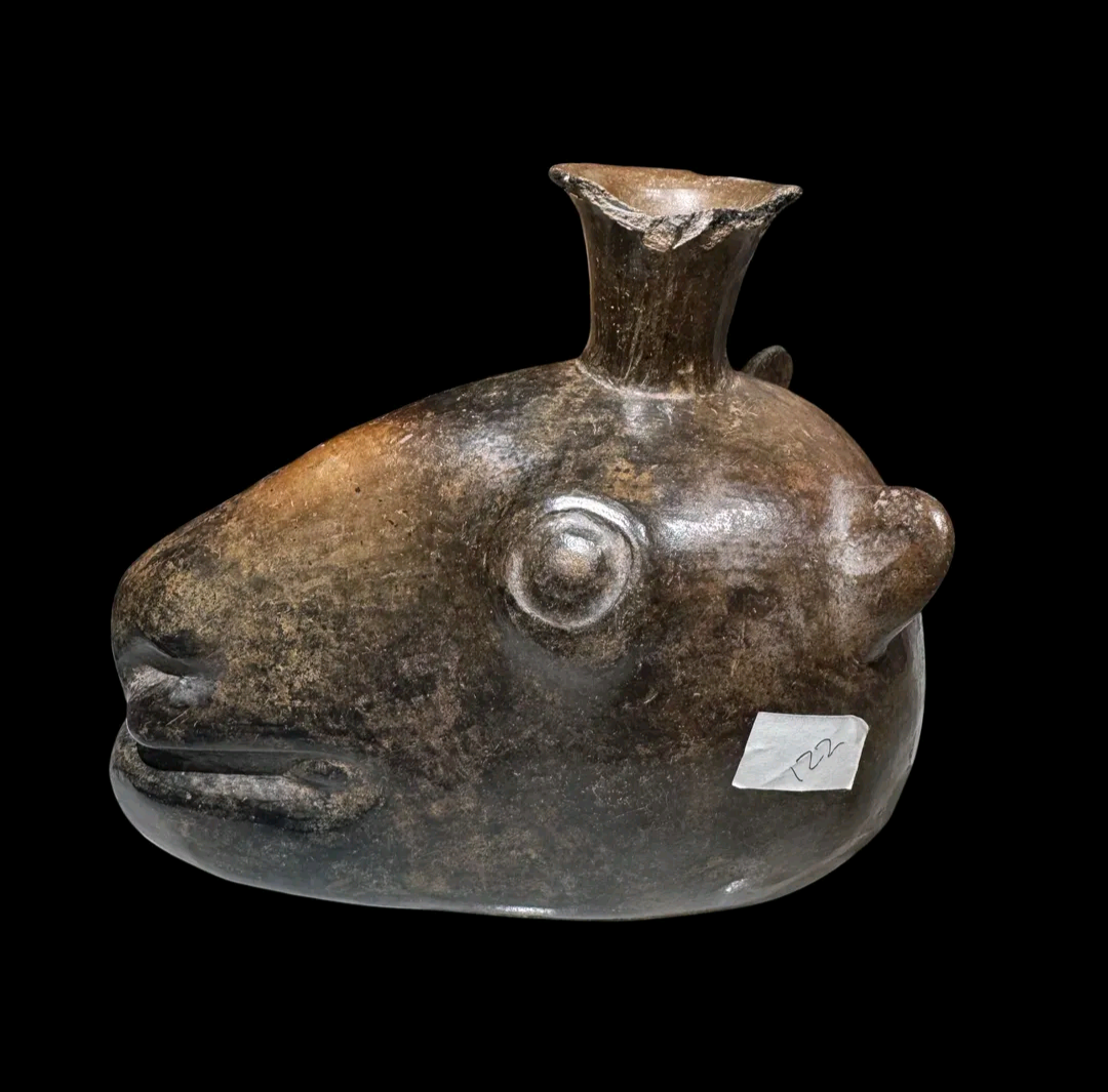 Pre-Columbian Inca Pottery Llama Head Vessel