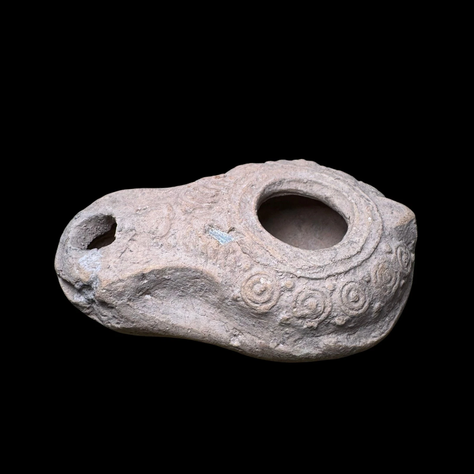 Ancient Pottery Oil Lamp, Late Roman Byzantine, Spiral Decoration, Holy Land