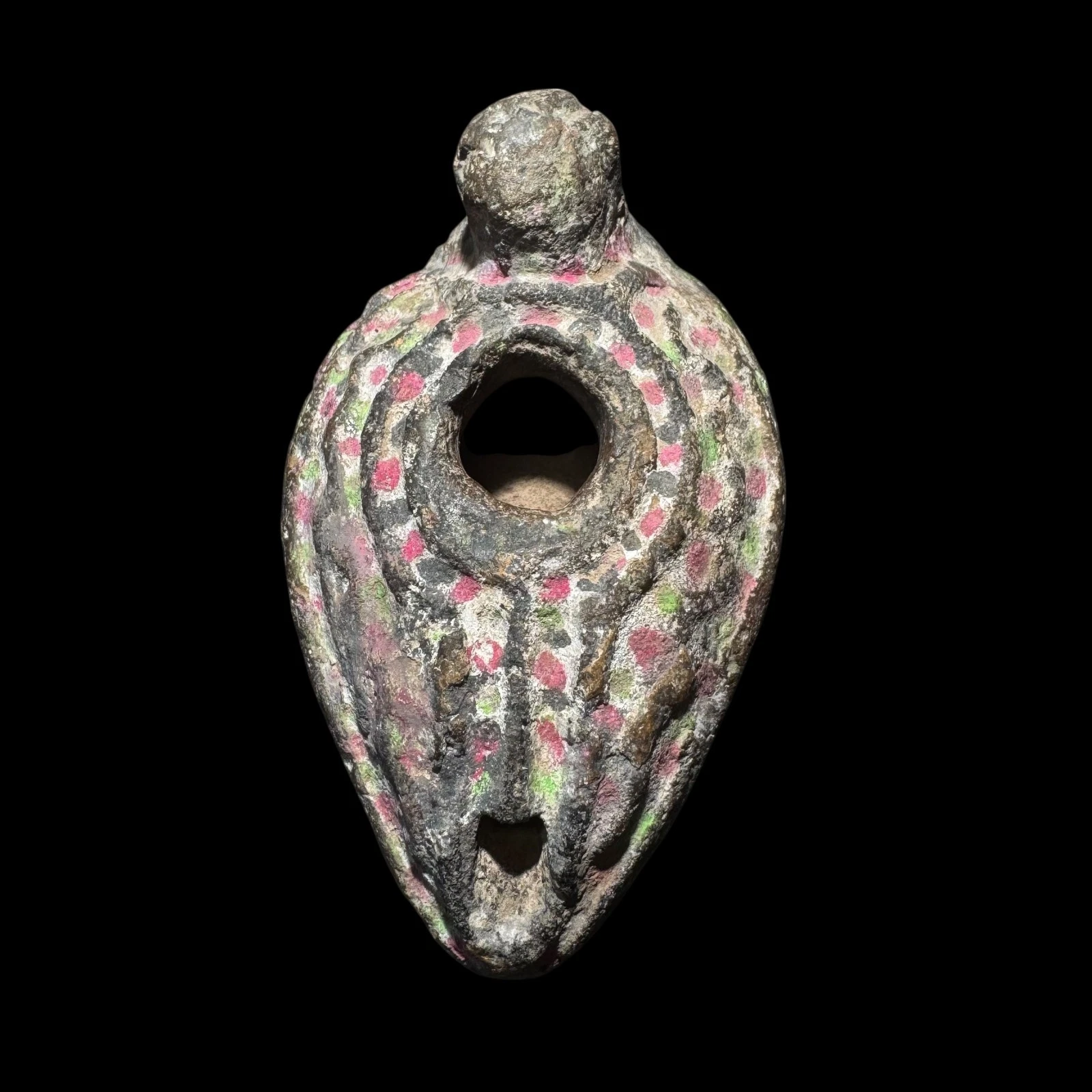Ancient Byzantine Painted Oil Lamp — Samaria Origin, Original Pigment