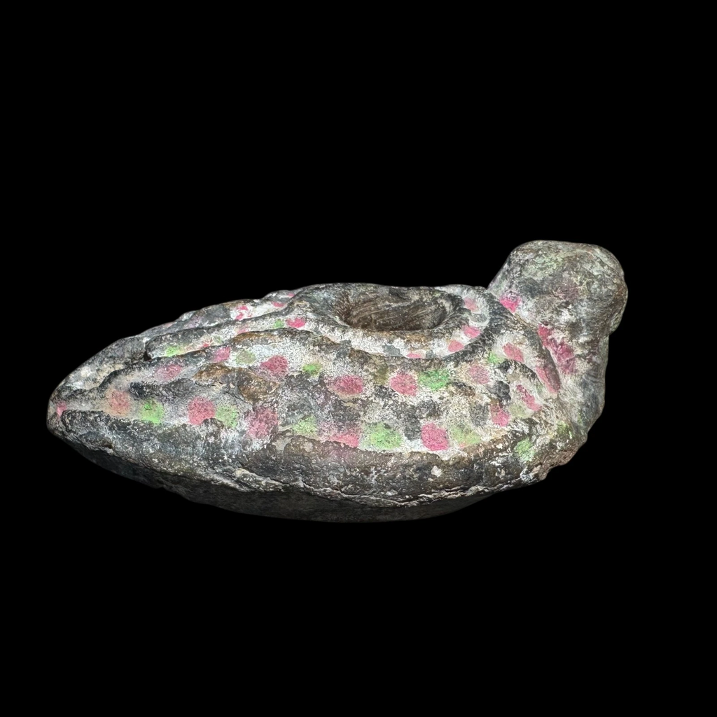 Ancient Byzantine Painted Oil Lamp — Samaria Origin, Original Pigment