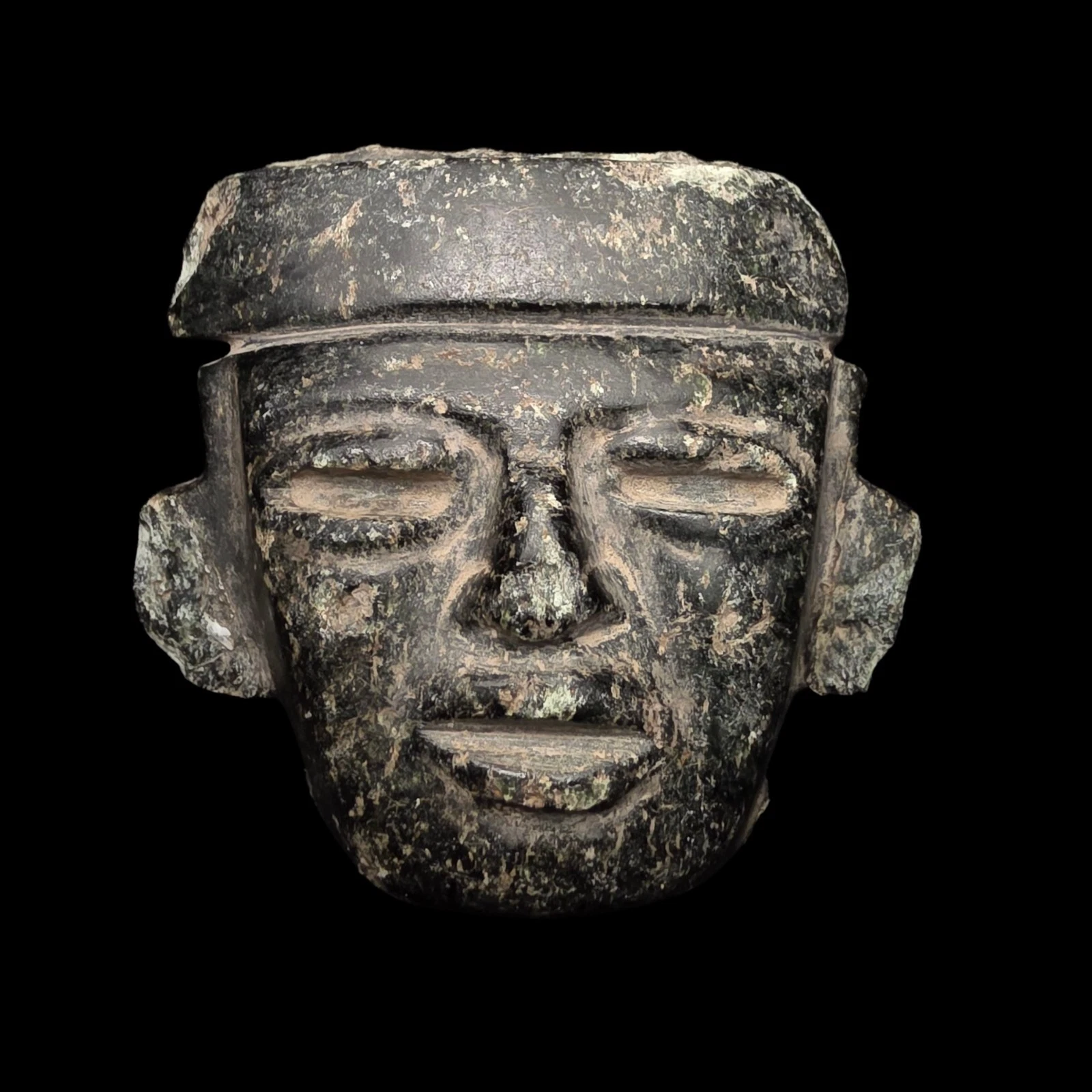 Pre-Columbian Teotihuacan Serpentine Stone Fragment Head