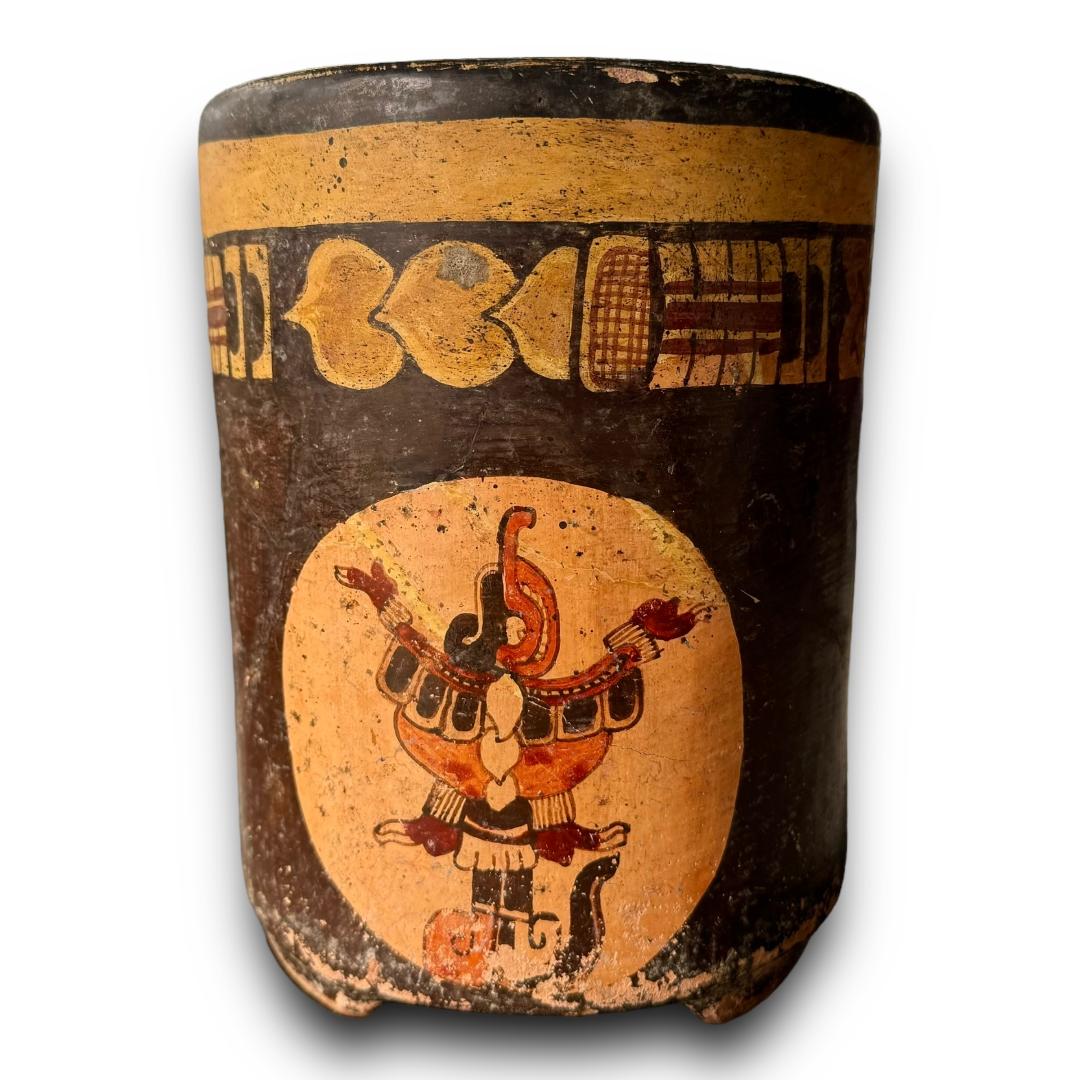 Pre-Columbian Maya god painted pottery vase