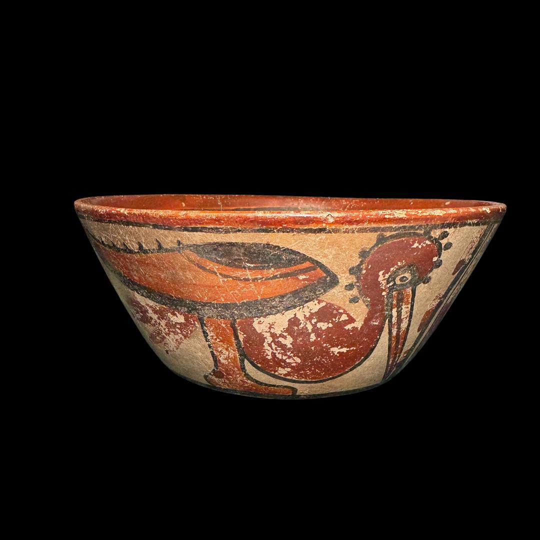 Pre-Columbian Maya bird pottery bowl