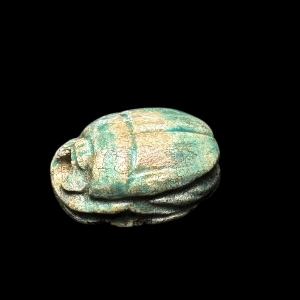 Ancient Egyptian Scarab Amulet – Glazed Steatite, Late Period (ca. 664–332 BCE)