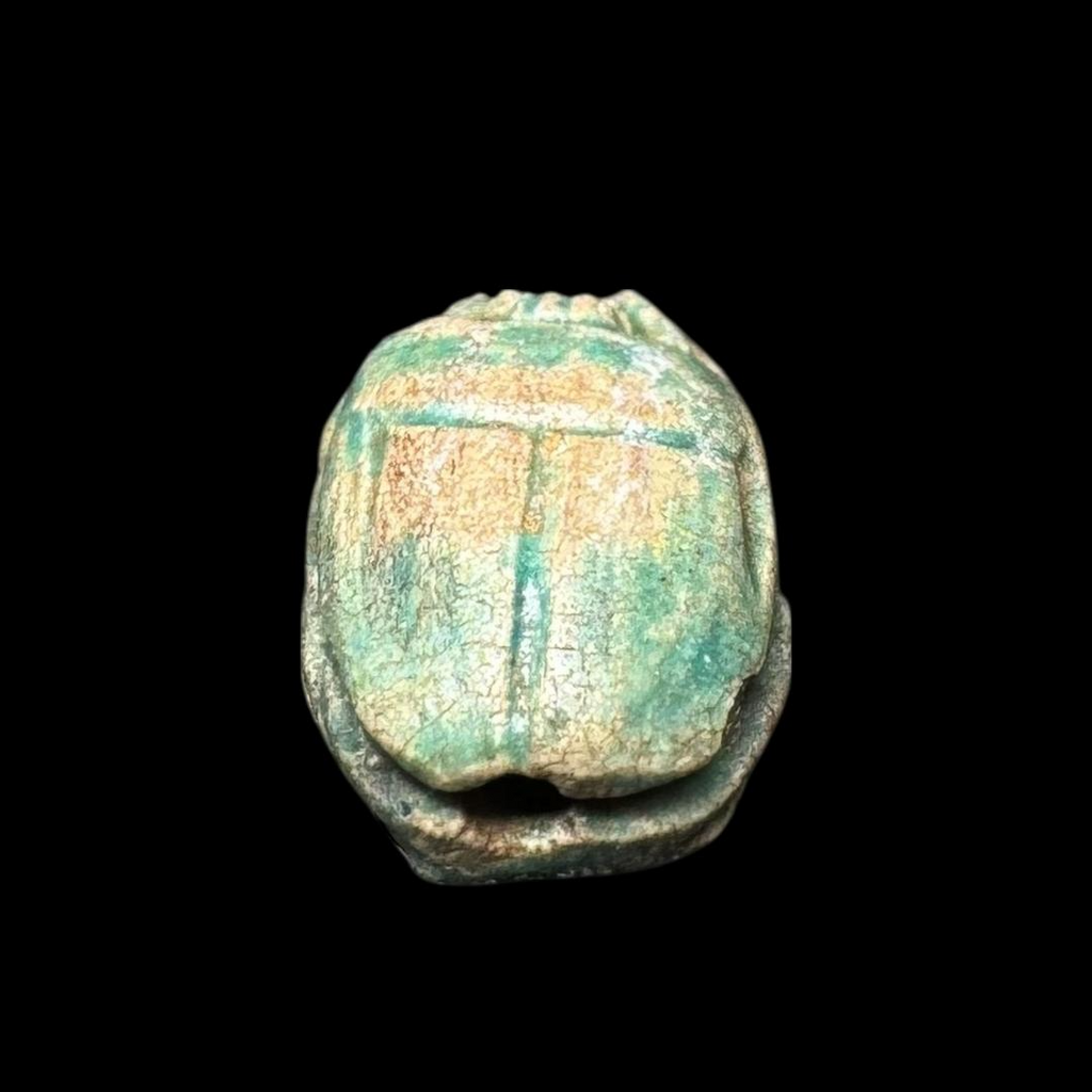 Ancient Egyptian Scarab Amulet – Glazed Steatite, Late Period (ca. 664–332 BCE)