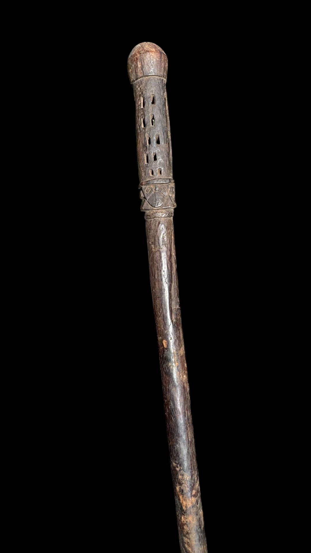 Pre-Columbian Chancay Wood Staff Rattle with Anthropomorphic Faces