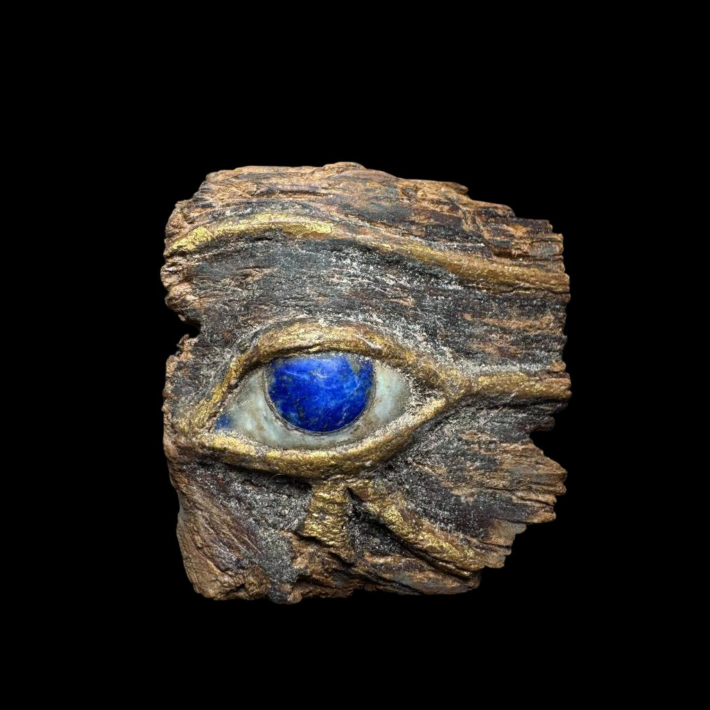 Ancient Egyptian Gilded Wood and Lapis Lazuli Inlaid Eye of Horus Fragment