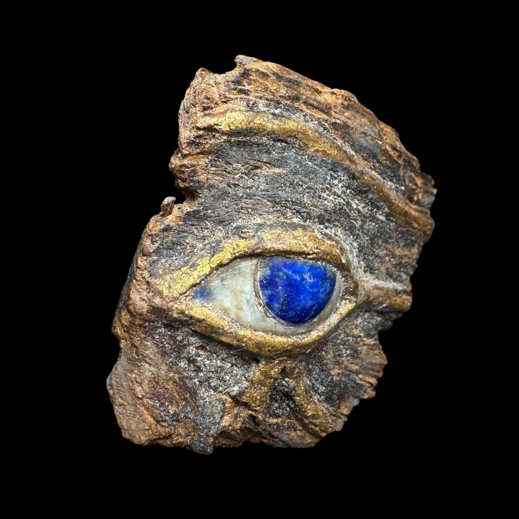 Ancient Egyptian Gilded Wood and Lapis Lazuli Inlaid Eye of Horus Fragment